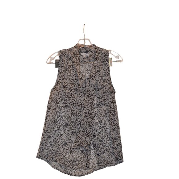 GAP Sleeveless Black&White Prints Transparent Poly Neck Bow 2 Front Pockets S - Picture 1 of 9